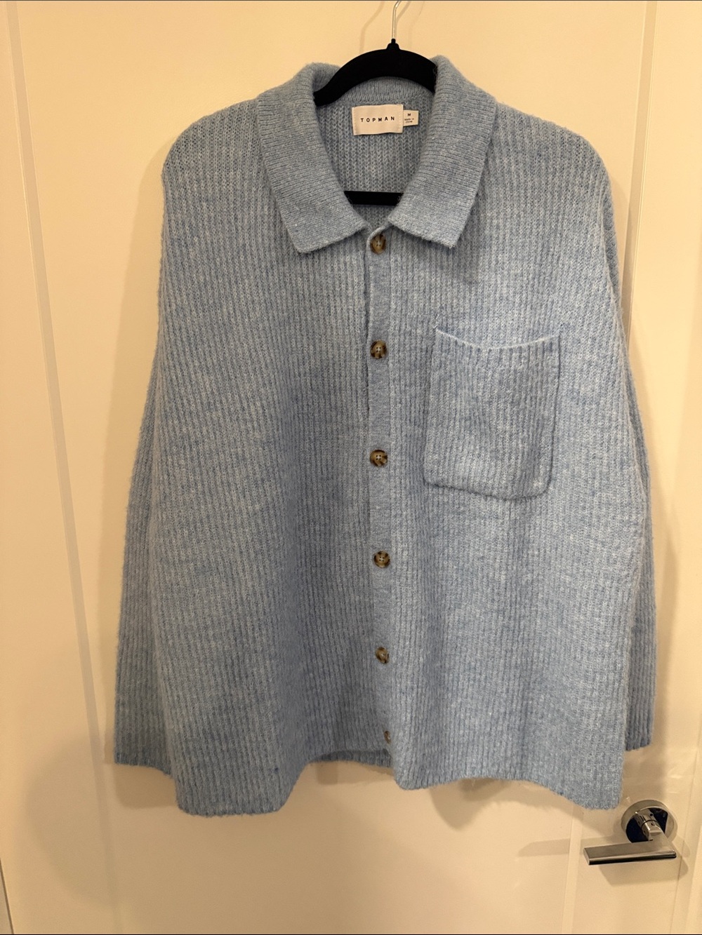 Topman Light Blue Ribbed Button-Front Cardigan